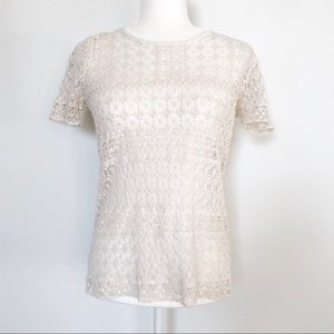 ✂️Madewell Crochet Lace Sheer Boho Blouse Cream XS